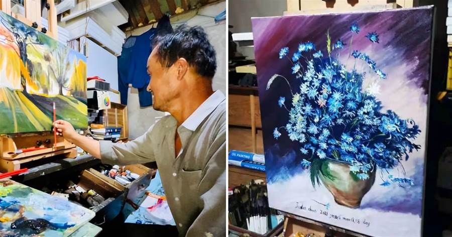 50歲收廢品的阿貝蝸居在「15平的出租屋」畫了上千幅畫，看到成品后贏得各大媒體點贊