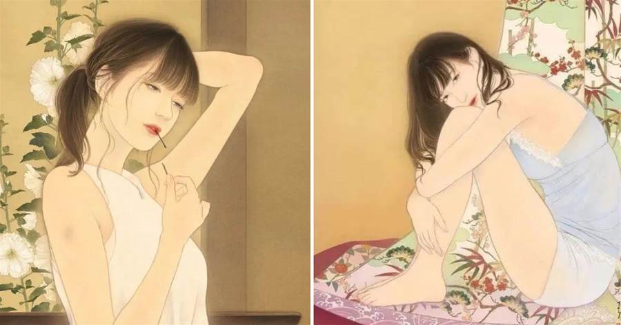 93年日本女畫家，工筆人體看入迷，小露香肩，360°畫得淋漓盡致